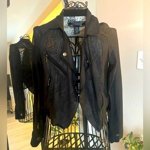 Cropped sheer and lace Moto jacket